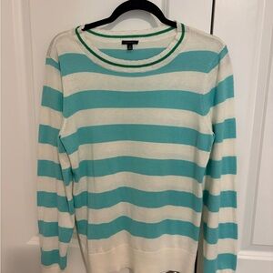 Talbots Aqua and White Striped Crewneck Sweater
